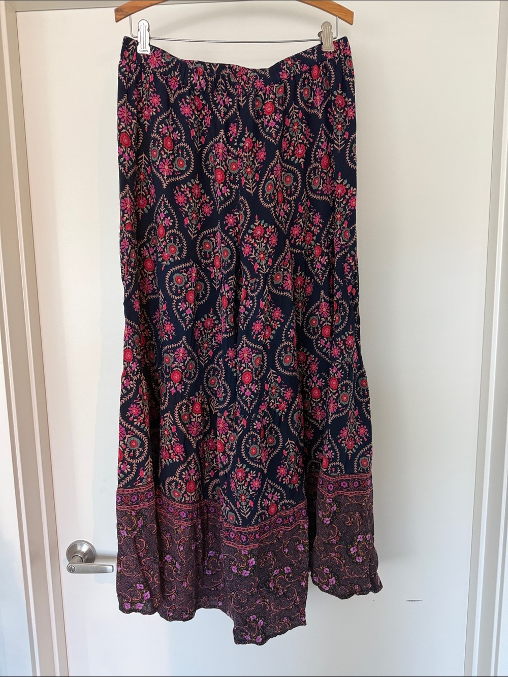 Natural Life Women's Dark Palazzo Pants with Pink Floral Print